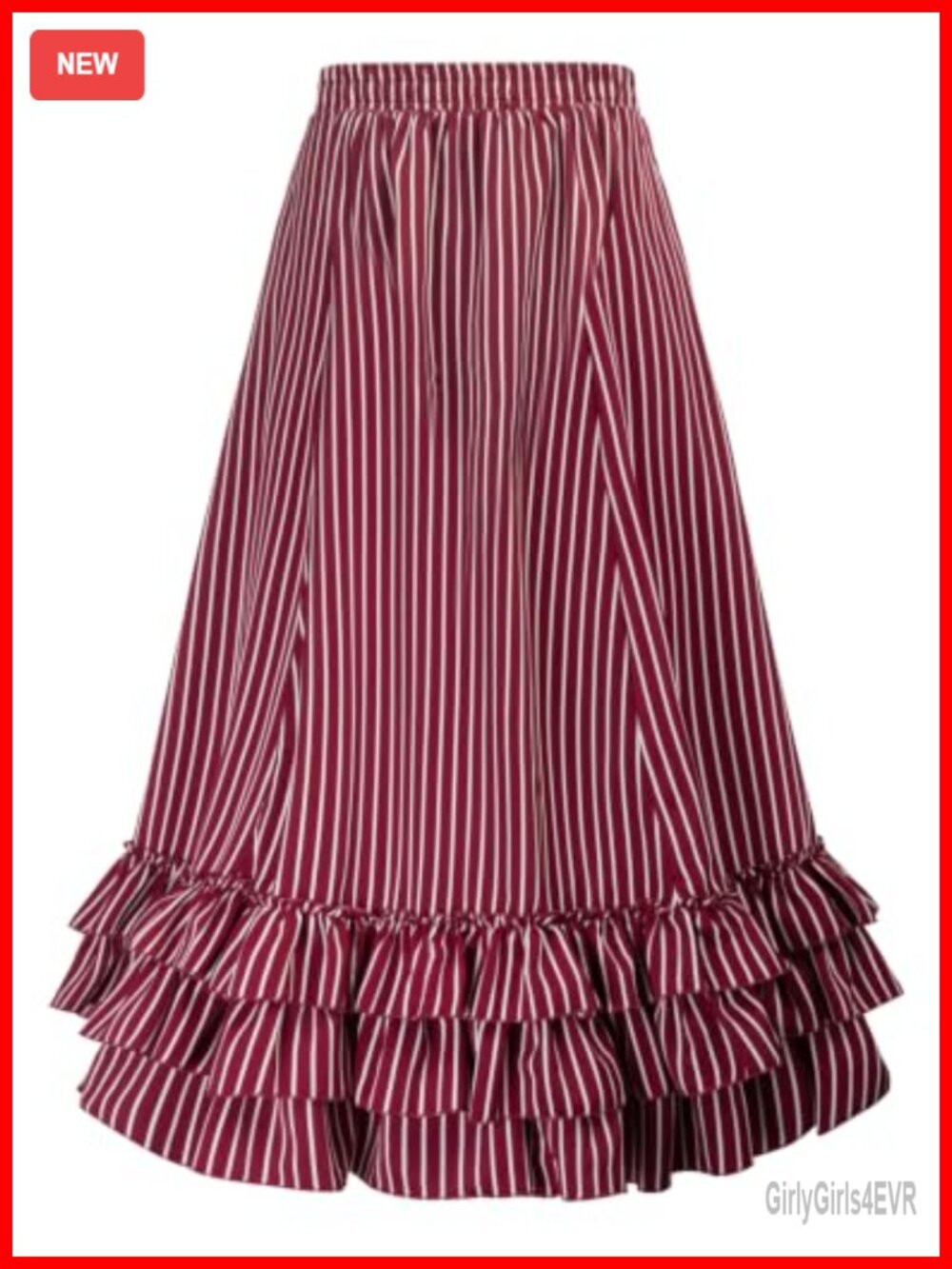 Victorian Gothic Steampunk Striped Ruffled Full Skirt Drawstring - Picture 4 of 6